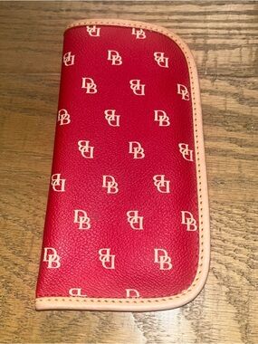 Dooney & Bourke Soft Sunglass Eyeglass Case Leather Red & Tan Logo